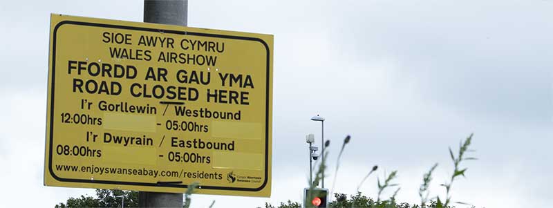 Road closure notice on a lampost