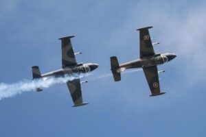 Strikemaster plane pair in the sky
